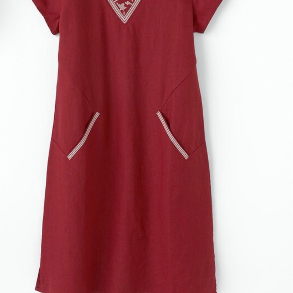 Garnet Hill Linen Embroidered Pocket Detail Dress Size 4 - Picture 2 of 6